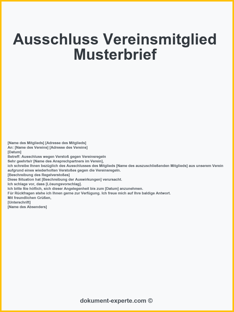Ausschluss Vereinsmitglied Musterbrief