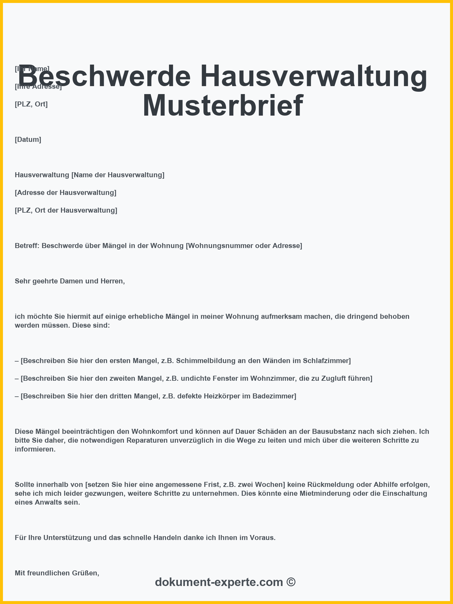 Beschwerde Hausverwaltung Musterbrief