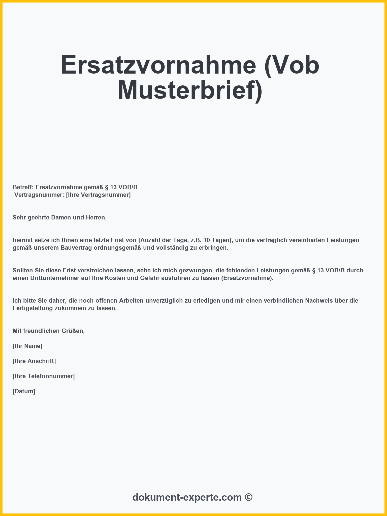 Ersatzvornahme (Vob Musterbrief)