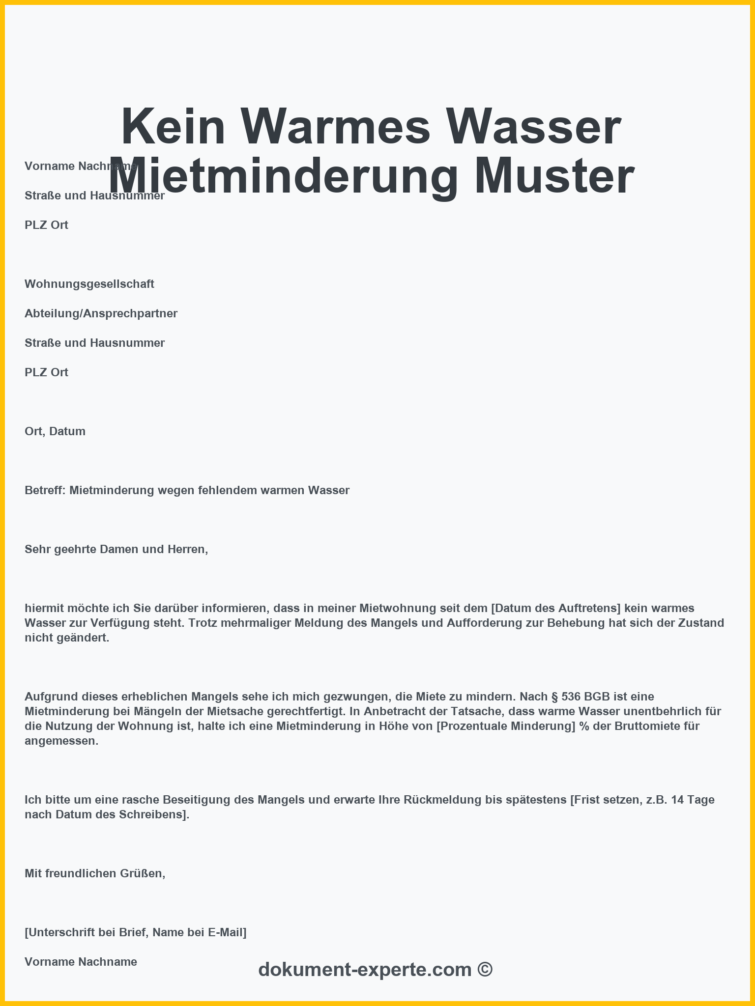 Kein Warmes Wasser Mietminderung Muster