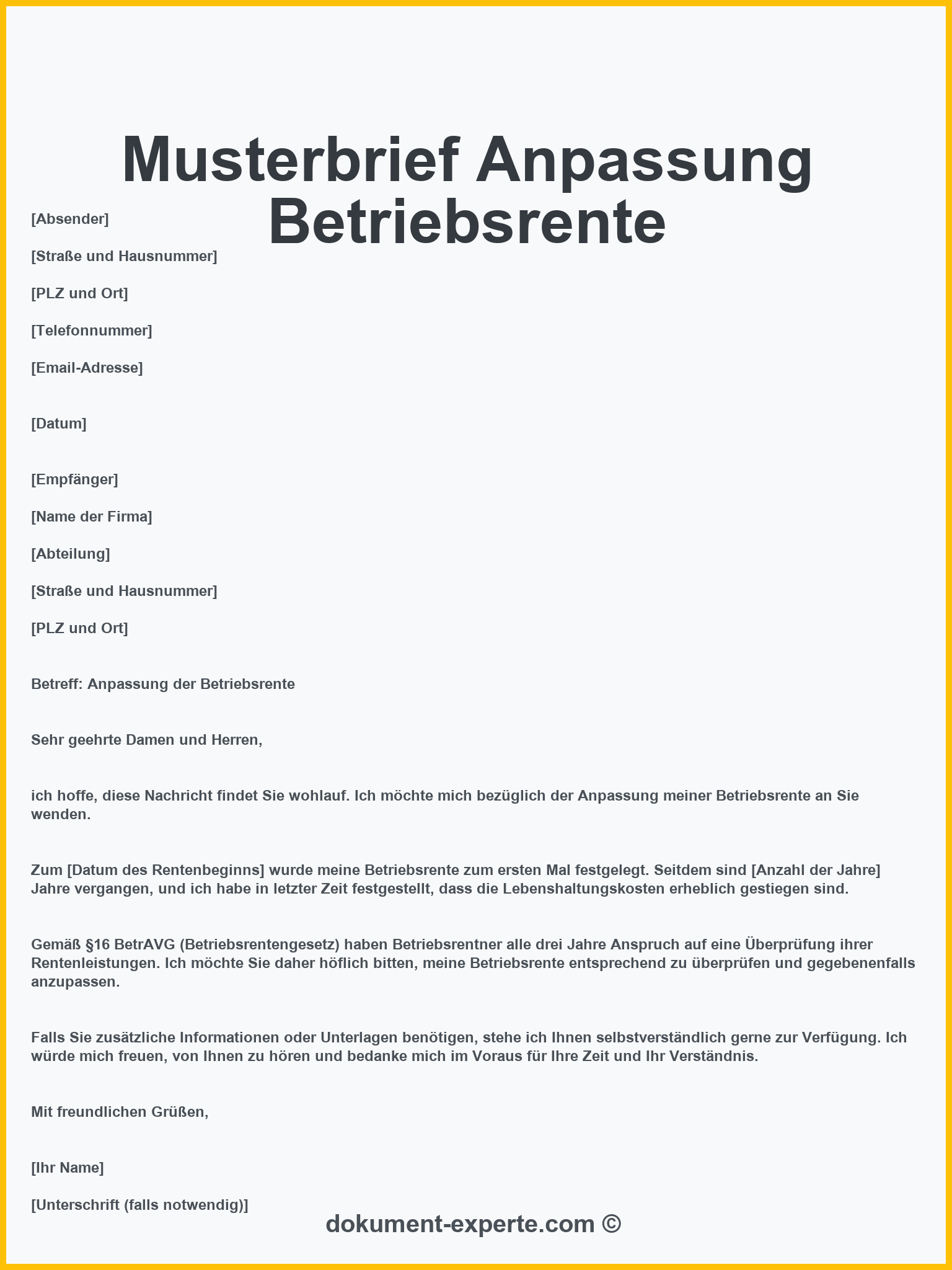 Musterbrief Anpassung Betriebsrente
