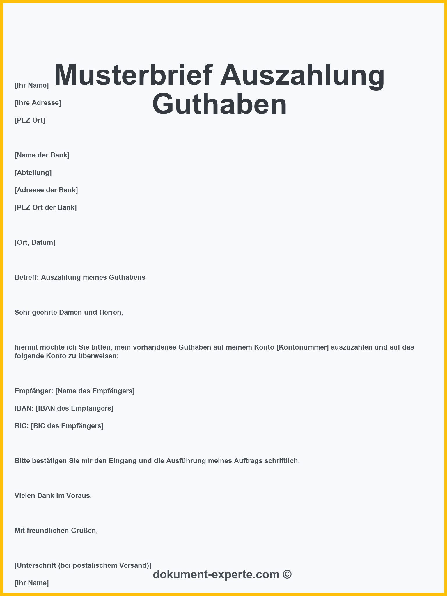 Musterbrief Auszahlung Guthaben