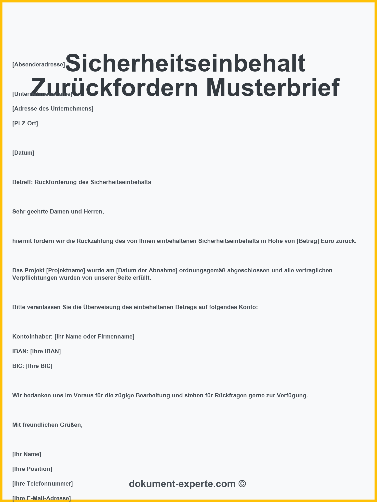 Sicherheitseinbehalt Zurückfordern Musterbrief
