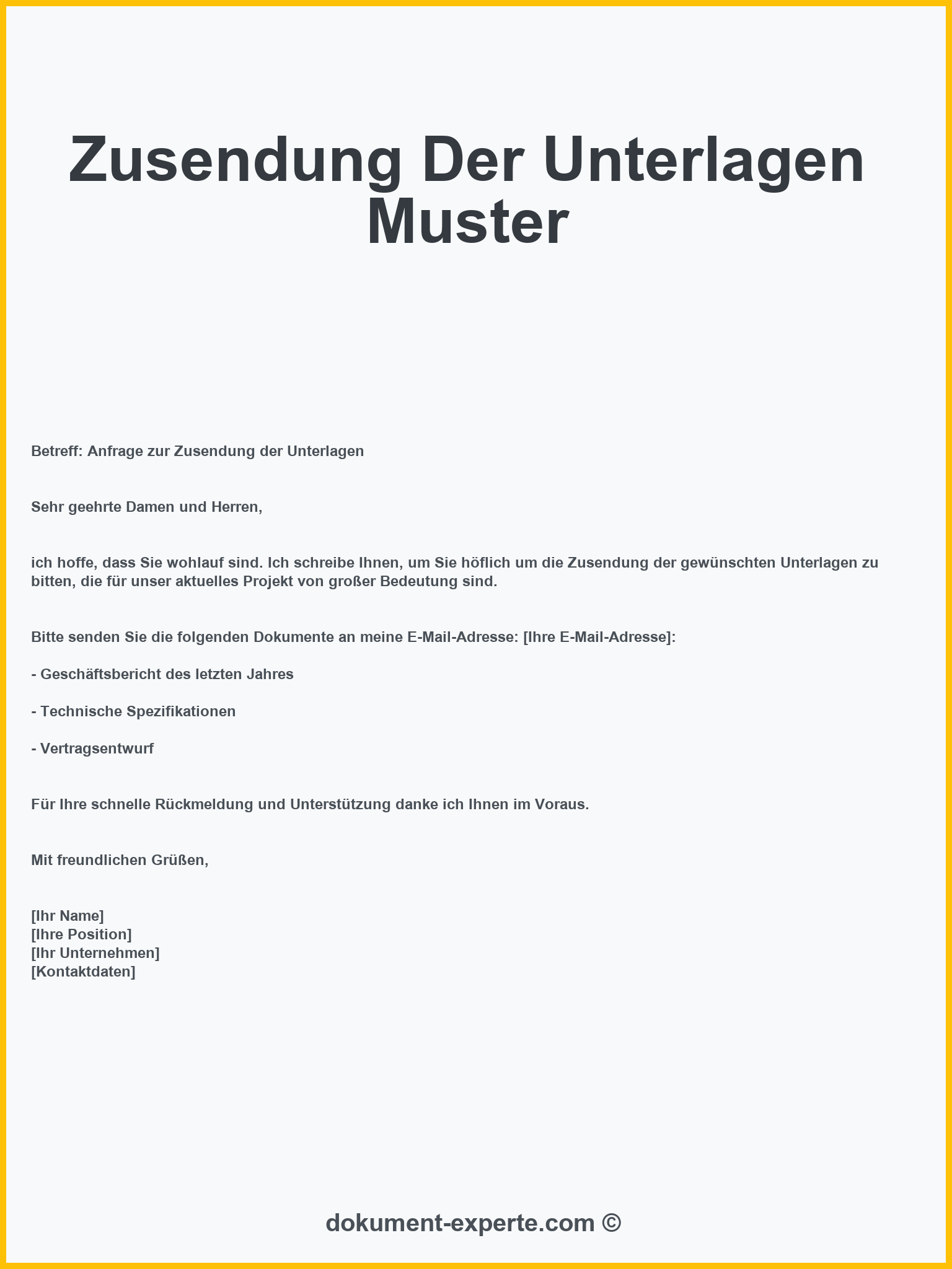Zusendung Der Unterlagen Muster